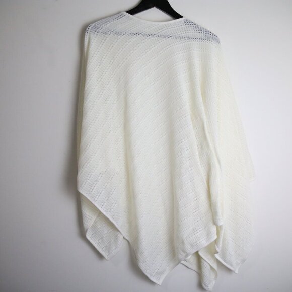 Calvin Klein Pointelle Knit Ruana Overlay Beach Wrap Cream White One Size - Picture 4 of 5